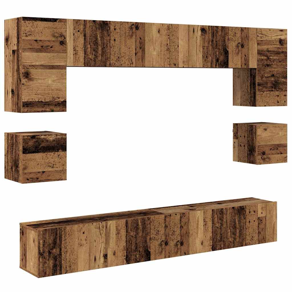 Tv-meubelset Wandgemonteerd 8 pcs Oud Hout Bewerkt hout is nu te koop bij PeponiXL, paradijselijk wonen!