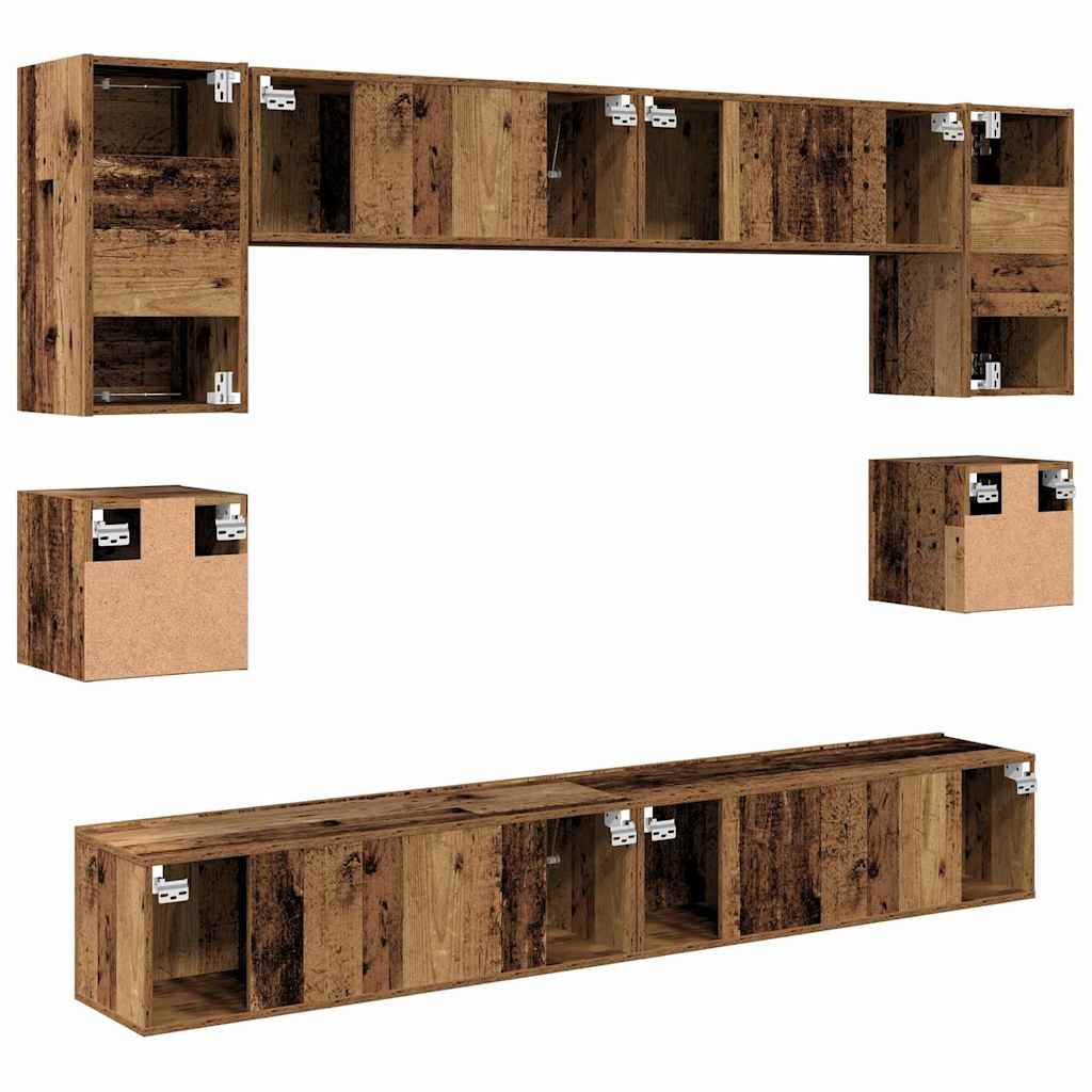 Tv-meubelset Wandgemonteerd 8 pcs Oud Hout Bewerkt hout is nu te koop bij PeponiXL, paradijselijk wonen!
