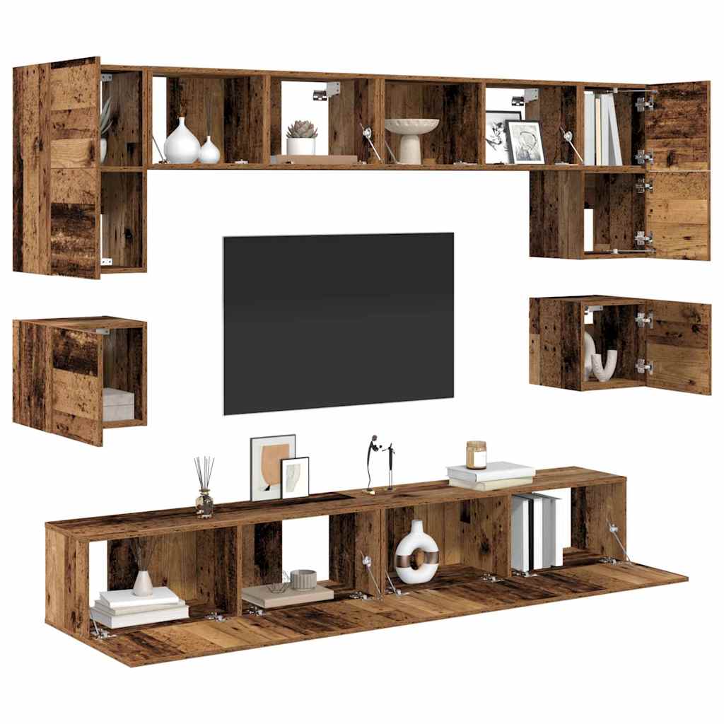 Tv-meubelset Wandgemonteerd 8 pcs Oud Hout Bewerkt hout is nu te koop bij PeponiXL, paradijselijk wonen!