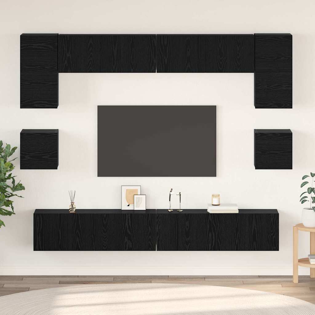 Tv-meubelset Wandgemonteerd 8 pcs Zwart Eiken Bewerkt hout is nu te koop bij PeponiXL, paradijselijk wonen!