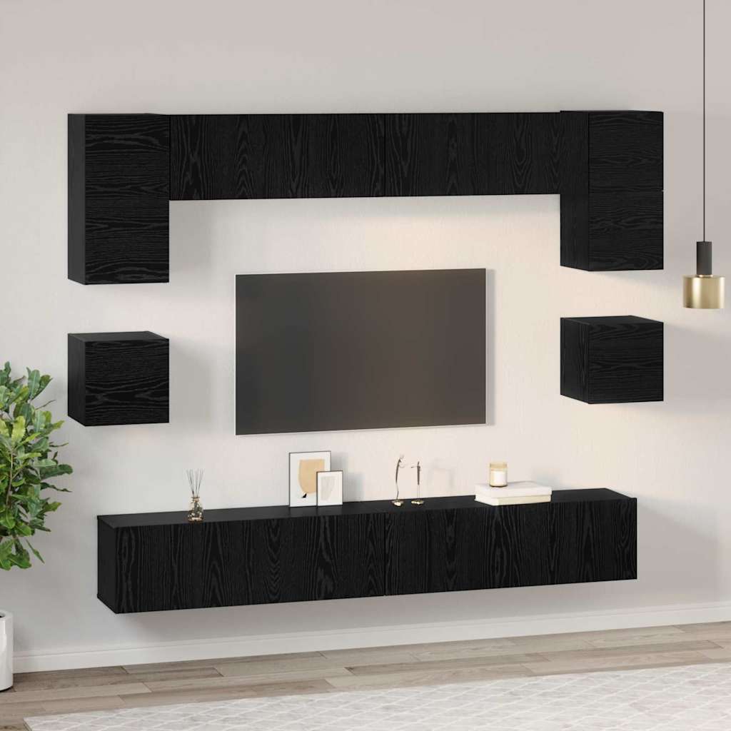 Tv-meubelset Wandgemonteerd 8 pcs Zwart Eiken Bewerkt hout is nu te koop bij PeponiXL, paradijselijk wonen!