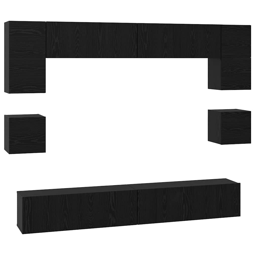 Tv-meubelset Wandgemonteerd 8 pcs Zwart Eiken Bewerkt hout is nu te koop bij PeponiXL, paradijselijk wonen!
