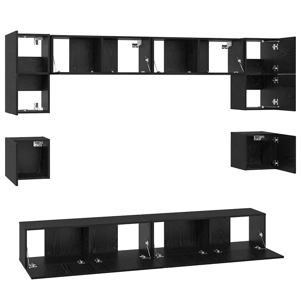 Tv-meubelset Wandgemonteerd 8 pcs Zwart Eiken Bewerkt hout is nu te koop bij PeponiXL, paradijselijk wonen!