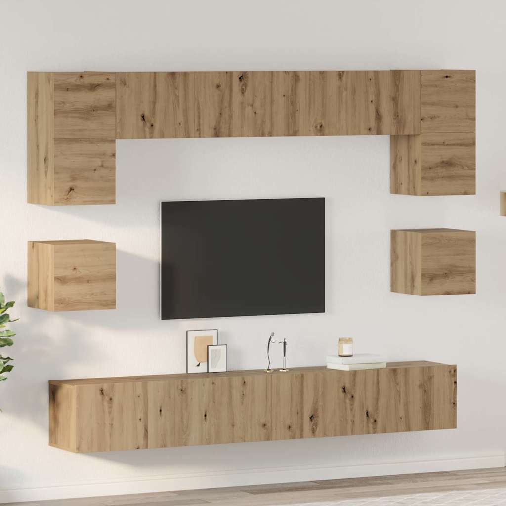 Tv-meubelset Wandgemonteerd 8 pcs Artisan Eiken Bewerkt hout is nu te koop bij PeponiXL, paradijselijk wonen!
