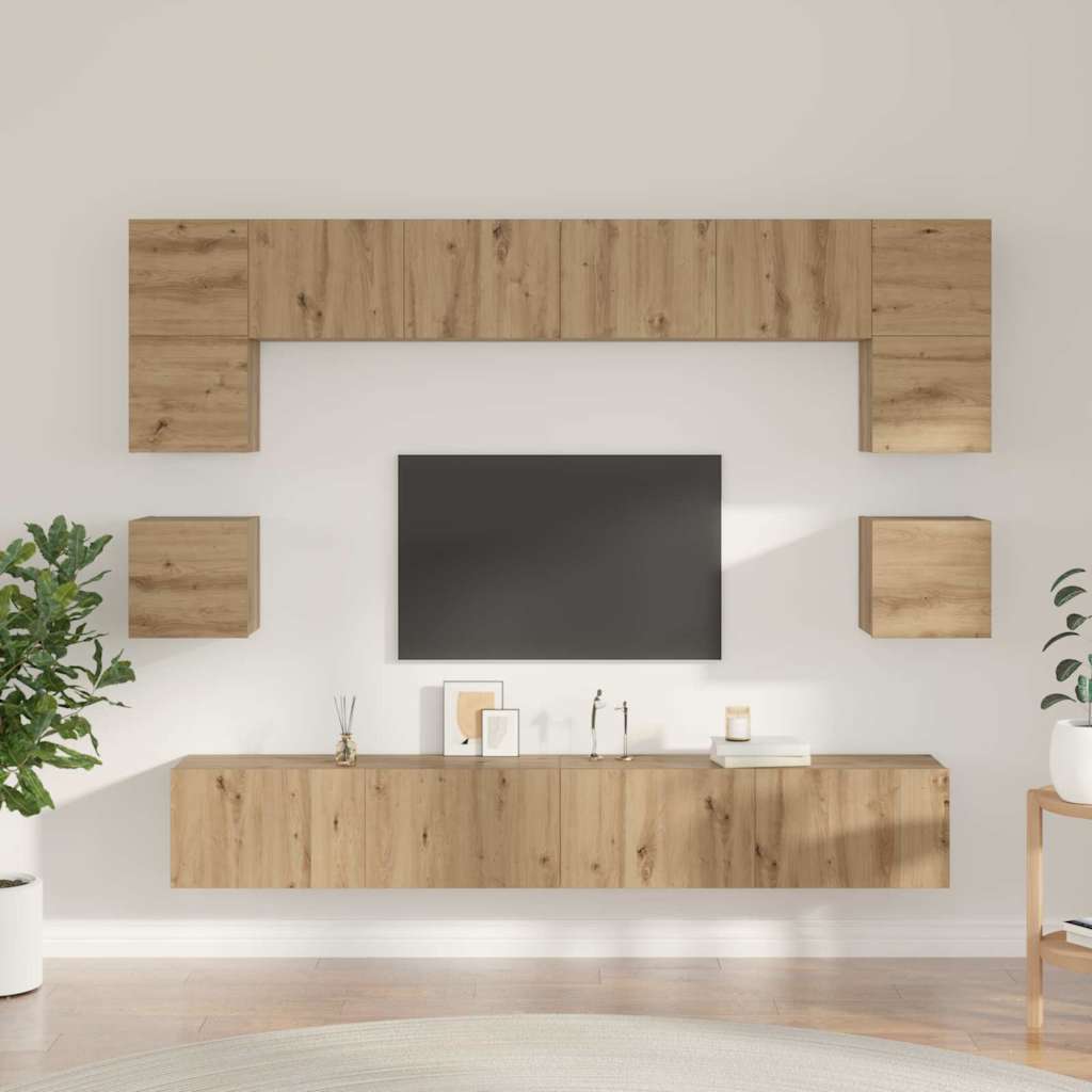 Tv-meubelset Wandgemonteerd 8 pcs Artisan Eiken Bewerkt hout is nu te koop bij PeponiXL, paradijselijk wonen!
