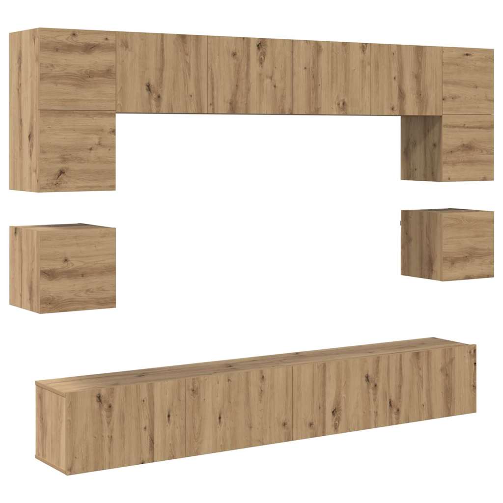 Tv-meubelset Wandgemonteerd 8 pcs Artisan Eiken Bewerkt hout is nu te koop bij PeponiXL, paradijselijk wonen!