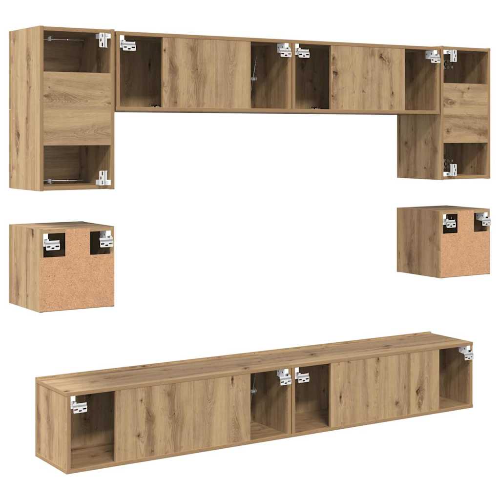 Tv-meubelset Wandgemonteerd 8 pcs Artisan Eiken Bewerkt hout is nu te koop bij PeponiXL, paradijselijk wonen!