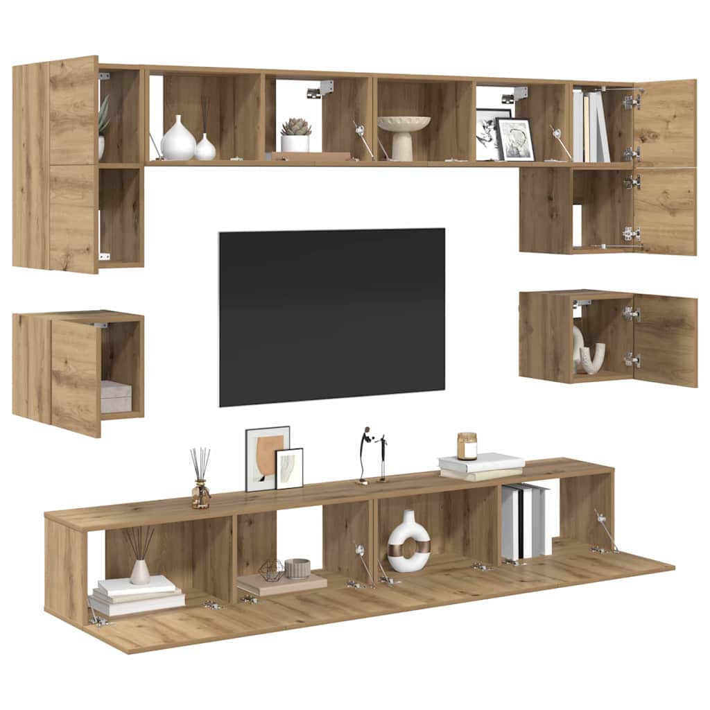 Tv-meubelset Wandgemonteerd 8 pcs Artisan Eiken Bewerkt hout is nu te koop bij PeponiXL, paradijselijk wonen!