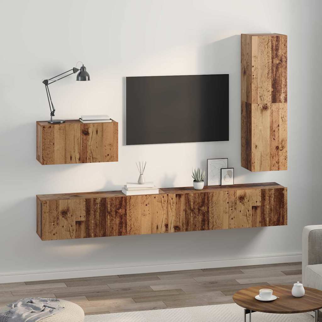 Tv-meubelset met lade 4 pcs Oud Hout Bewerkt hout is nu te koop bij PeponiXL, paradijselijk wonen!