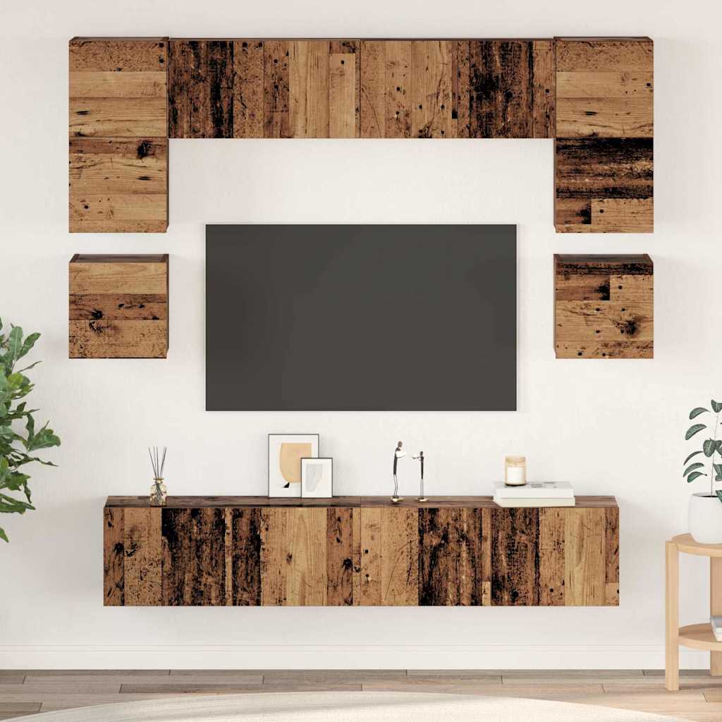 Tv-meubelset Wandgemonteerd 8 pcs Oud Hout Bewerkt hout is nu te koop bij PeponiXL, paradijselijk wonen!