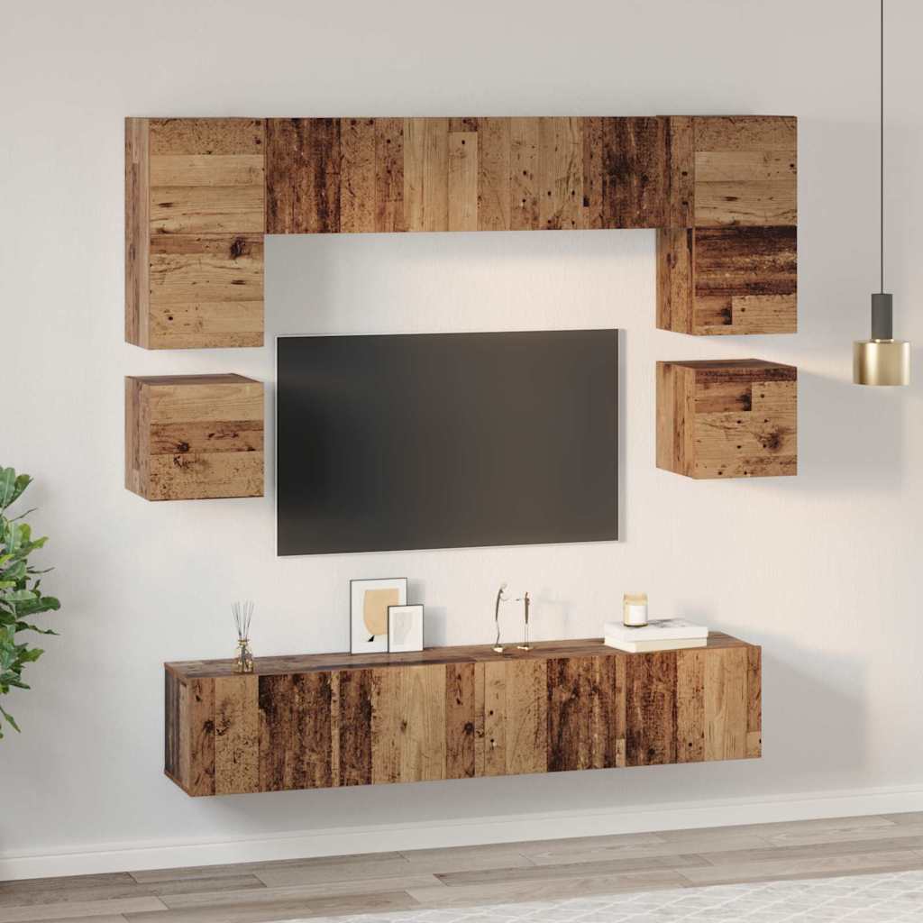 Tv-meubelset Wandgemonteerd 8 pcs Oud Hout Bewerkt hout is nu te koop bij PeponiXL, paradijselijk wonen!