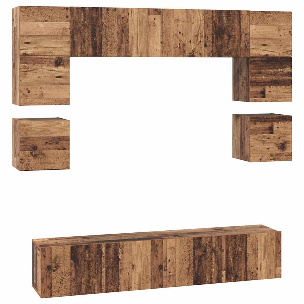Tv-meubelset Wandgemonteerd 8 pcs Oud Hout Bewerkt hout is nu te koop bij PeponiXL, paradijselijk wonen!
