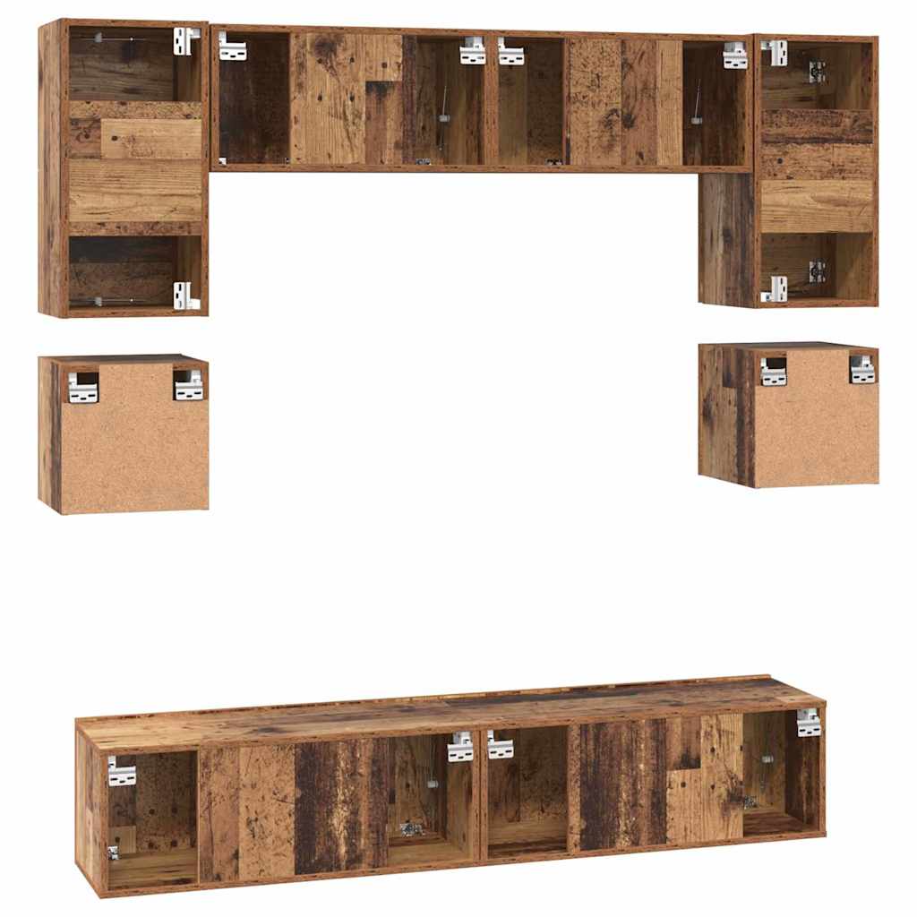 Tv-meubelset Wandgemonteerd 8 pcs Oud Hout Bewerkt hout is nu te koop bij PeponiXL, paradijselijk wonen!
