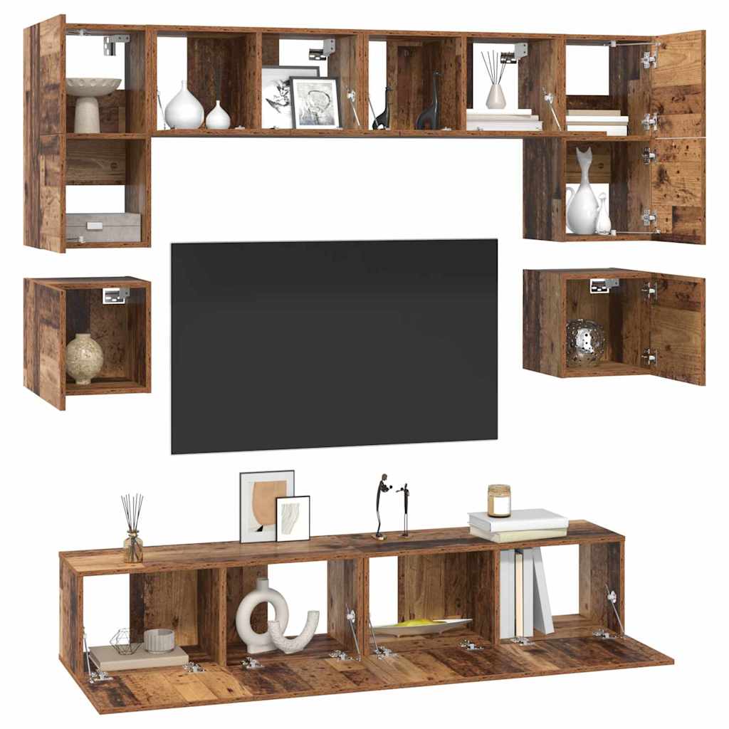 Tv-meubelset Wandgemonteerd 8 pcs Oud Hout Bewerkt hout is nu te koop bij PeponiXL, paradijselijk wonen!