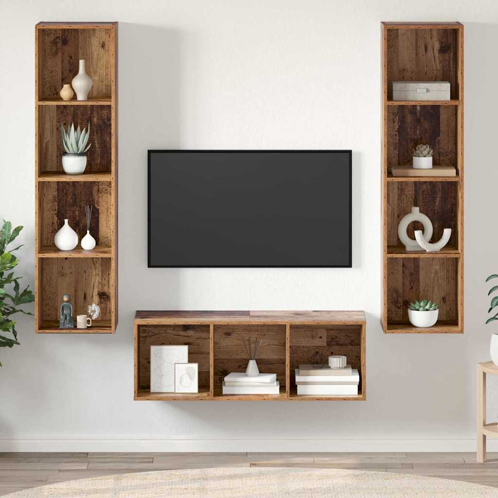 Tv-meubelset Wandgemonteerd 3 pcs Oud Hout Bewerkt hout is nu te koop bij PeponiXL, paradijselijk wonen!