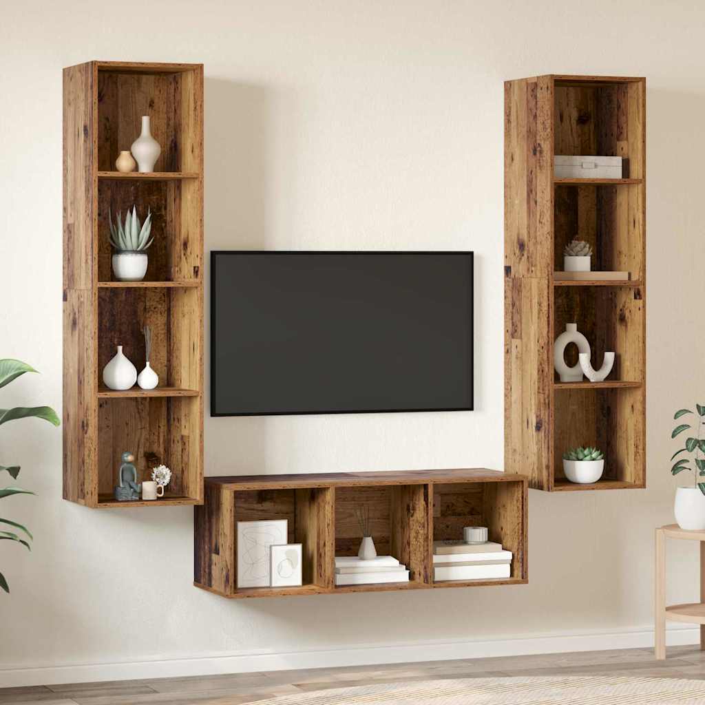 Tv-meubelset Wandgemonteerd 3 pcs Oud Hout Bewerkt hout is nu te koop bij PeponiXL, paradijselijk wonen!