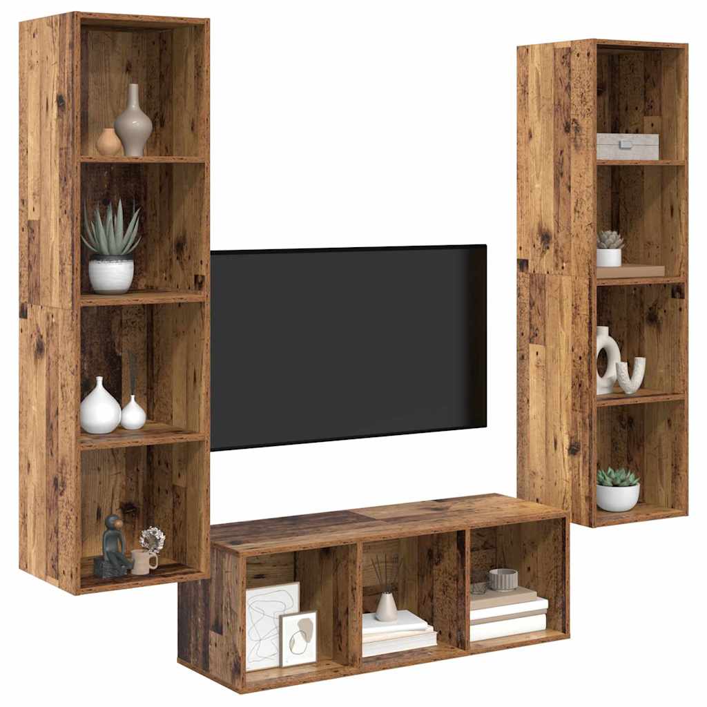 Tv-meubelset Wandgemonteerd 3 pcs Oud Hout Bewerkt hout is nu te koop bij PeponiXL, paradijselijk wonen!
