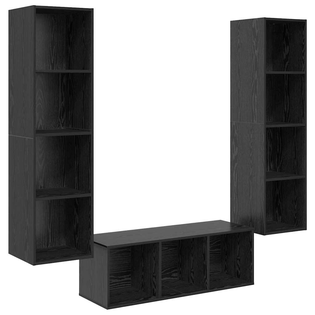 Tv-meubelset Wandgemonteerd 3 pcs Zwart Eiken Bewerkt hout is nu te koop bij PeponiXL, paradijselijk wonen!