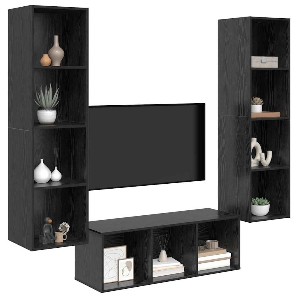 Tv-meubelset Wandgemonteerd 3 pcs Zwart Eiken Bewerkt hout is nu te koop bij PeponiXL, paradijselijk wonen!