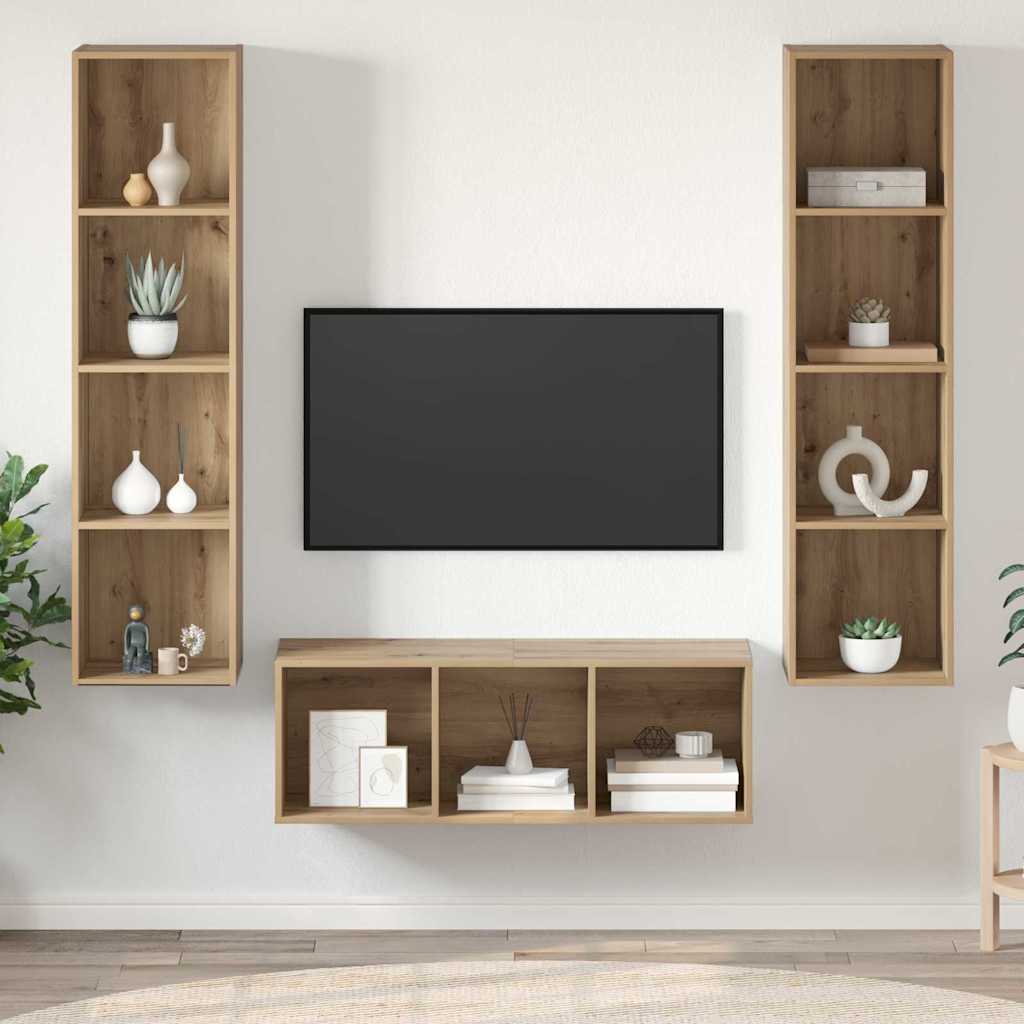 Tv-meubelset Wandgemonteerd 3 pcs Artisan Eiken Bewerkt hout is nu te koop bij PeponiXL, paradijselijk wonen!