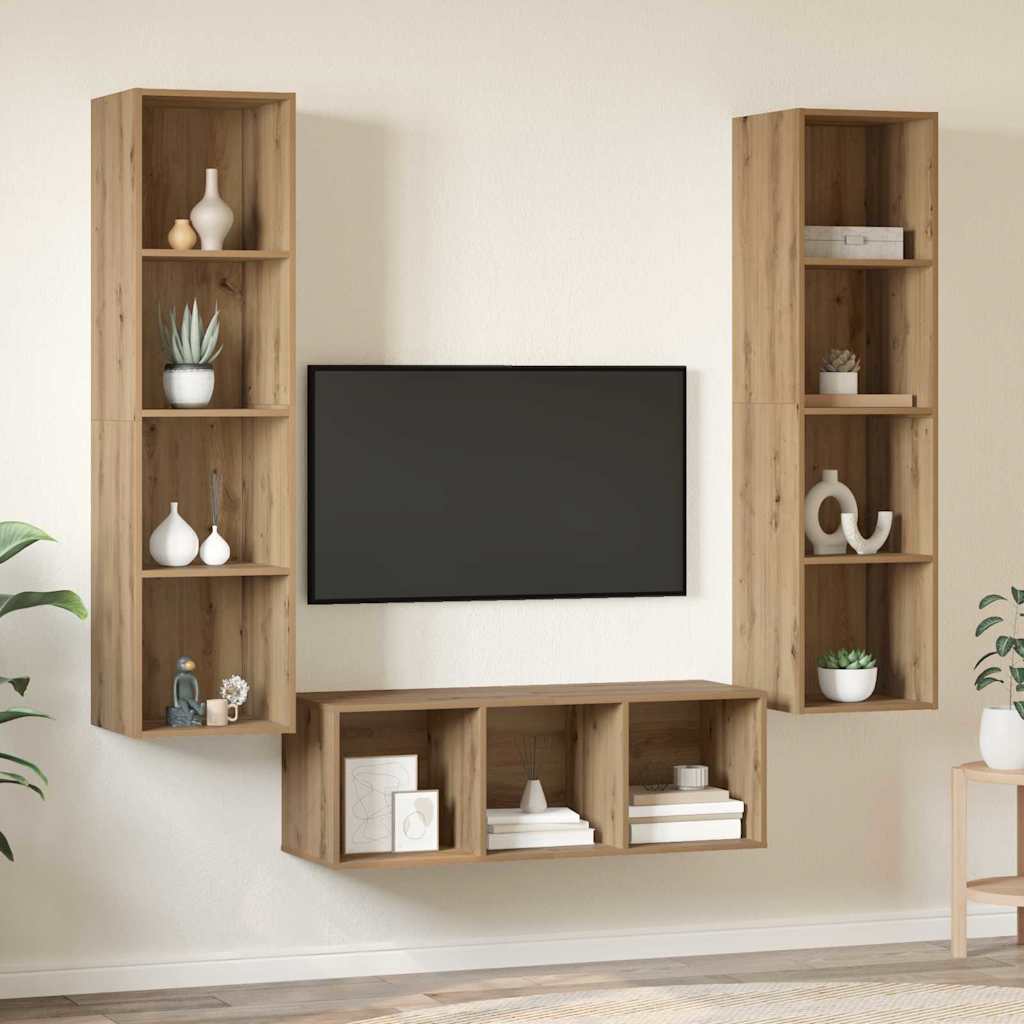 Tv-meubelset Wandgemonteerd 3 pcs Artisan Eiken Bewerkt hout is nu te koop bij PeponiXL, paradijselijk wonen!
