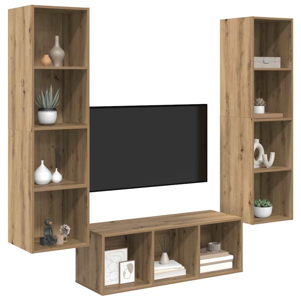 Tv-meubelset Wandgemonteerd 3 pcs Artisan Eiken Bewerkt hout is nu te koop bij PeponiXL, paradijselijk wonen!
