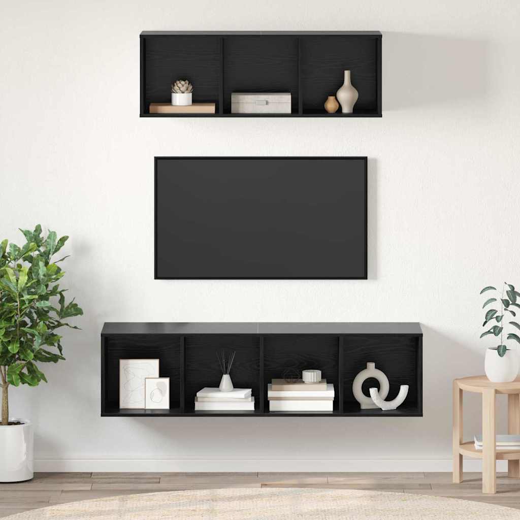 Tv-meubelset Wandgemonteerd 2 pcs Zwart Eiken Bewerkt hout is nu te koop bij PeponiXL, paradijselijk wonen!