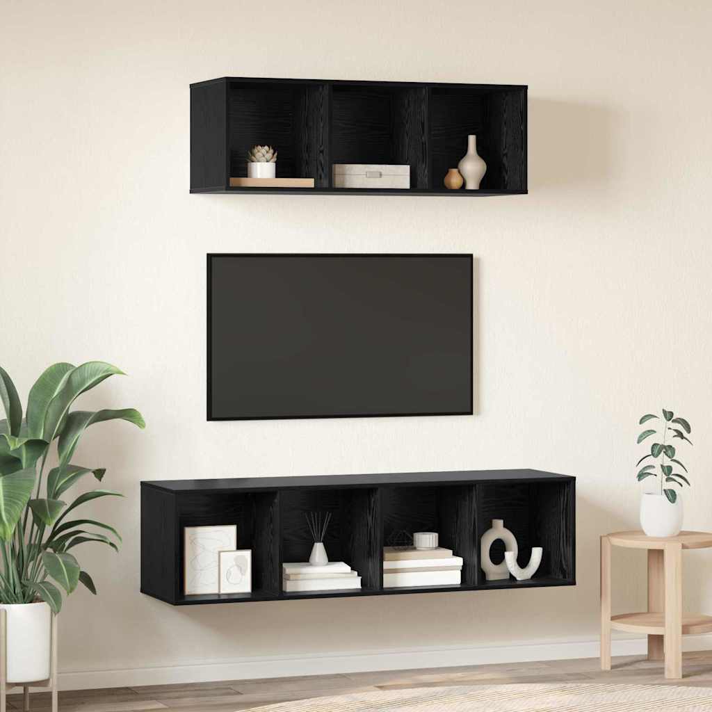 Tv-meubelset Wandgemonteerd 2 pcs Zwart Eiken Bewerkt hout is nu te koop bij PeponiXL, paradijselijk wonen!