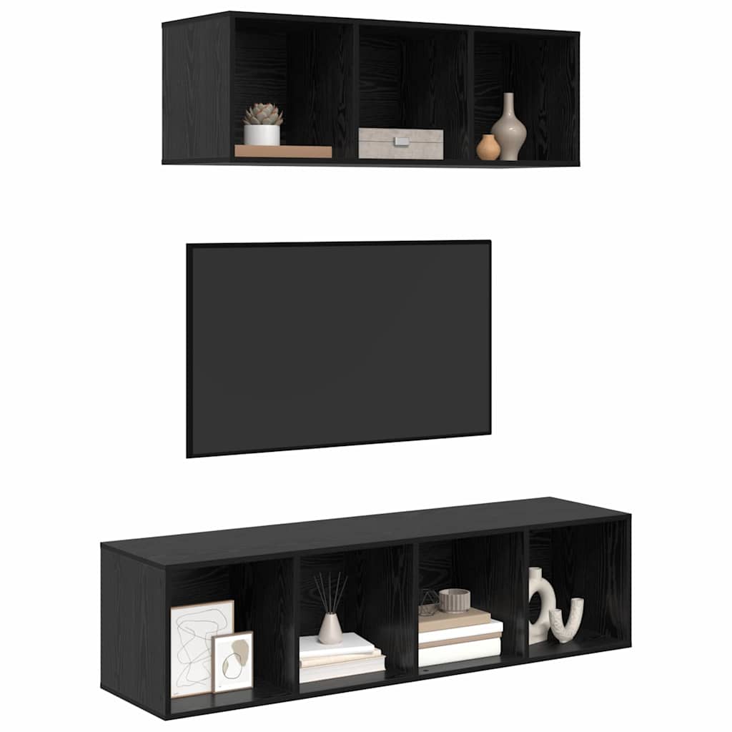 Tv-meubelset Wandgemonteerd 2 pcs Zwart Eiken Bewerkt hout is nu te koop bij PeponiXL, paradijselijk wonen!