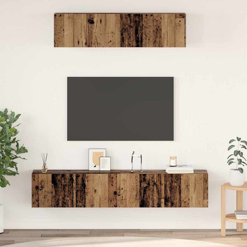 Tv-meubelset Wandgemonteerd 4 pcs Oud Hout Bewerkt hout is nu te koop bij PeponiXL, paradijselijk wonen!