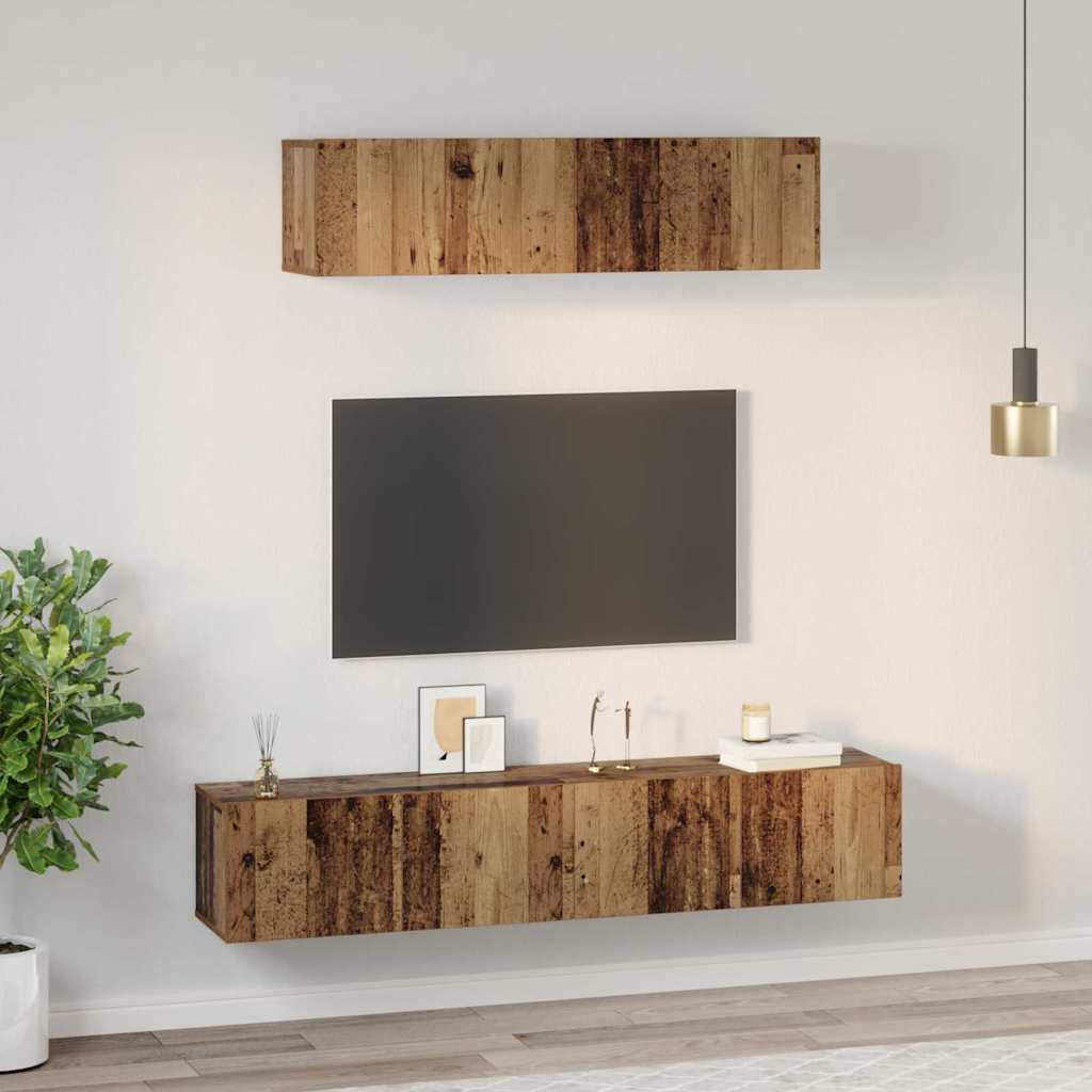 Tv-meubelset Wandgemonteerd 4 pcs Oud Hout Bewerkt hout is nu te koop bij PeponiXL, paradijselijk wonen!