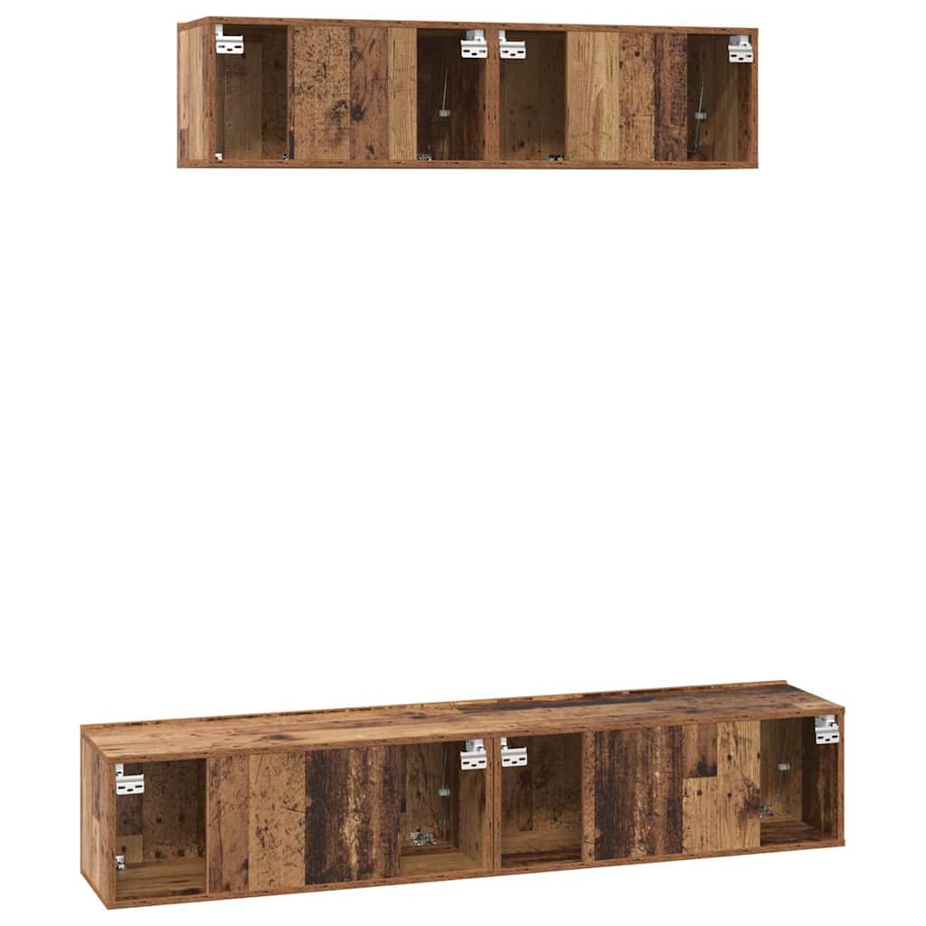 Tv-meubelset Wandgemonteerd 4 pcs Oud Hout Bewerkt hout is nu te koop bij PeponiXL, paradijselijk wonen!