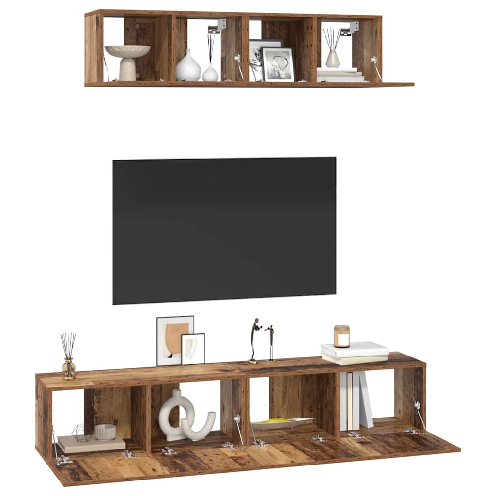 Tv-meubelset Wandgemonteerd 4 pcs Oud Hout Bewerkt hout is nu te koop bij PeponiXL, paradijselijk wonen!