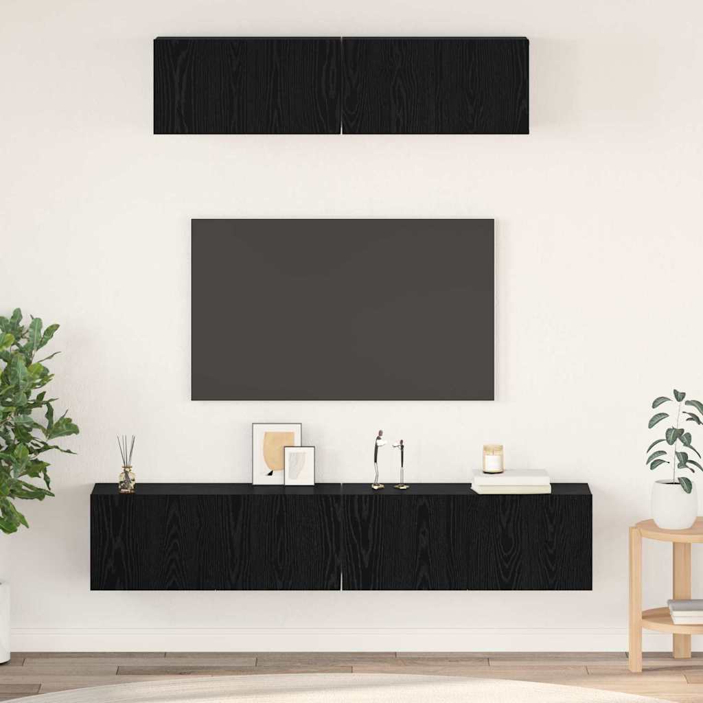 Tv-meubelset Wandgemonteerd 4 pcs Zwart Eiken Bewerkt hout is nu te koop bij PeponiXL, paradijselijk wonen!