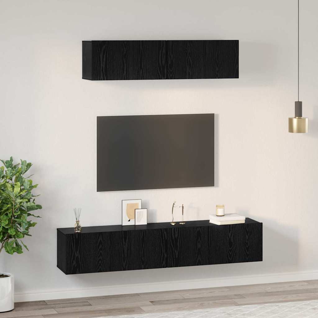 Tv-meubelset Wandgemonteerd 4 pcs Zwart Eiken Bewerkt hout is nu te koop bij PeponiXL, paradijselijk wonen!