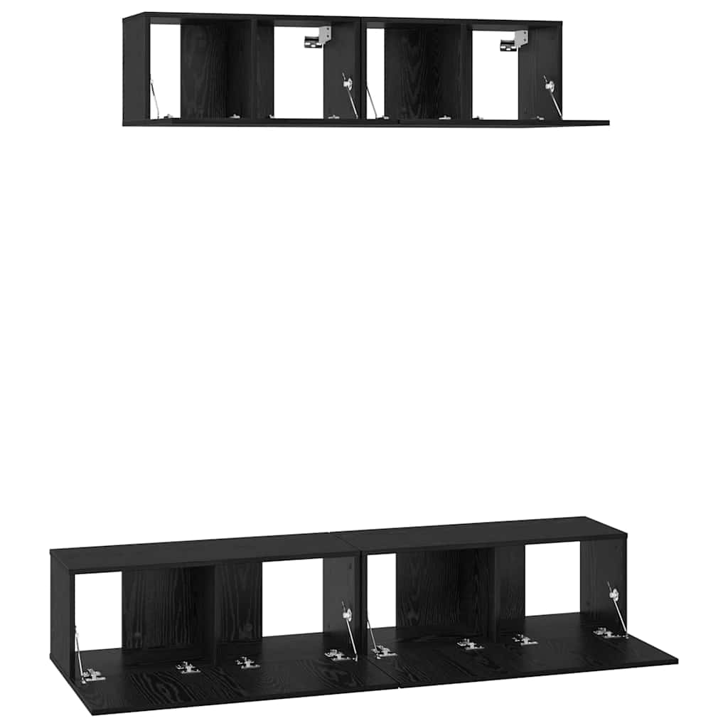 Tv-meubelset Wandgemonteerd 4 pcs Zwart Eiken Bewerkt hout is nu te koop bij PeponiXL, paradijselijk wonen!