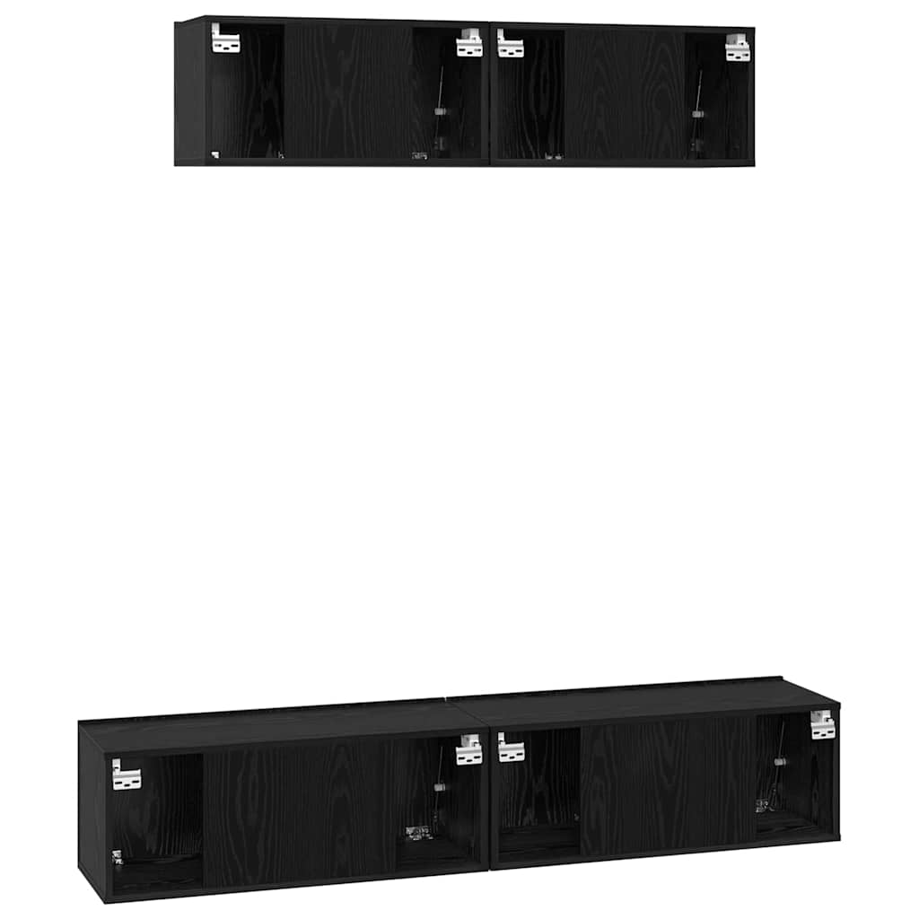 Tv-meubelset Wandgemonteerd 4 pcs Zwart Eiken Bewerkt hout is nu te koop bij PeponiXL, paradijselijk wonen!