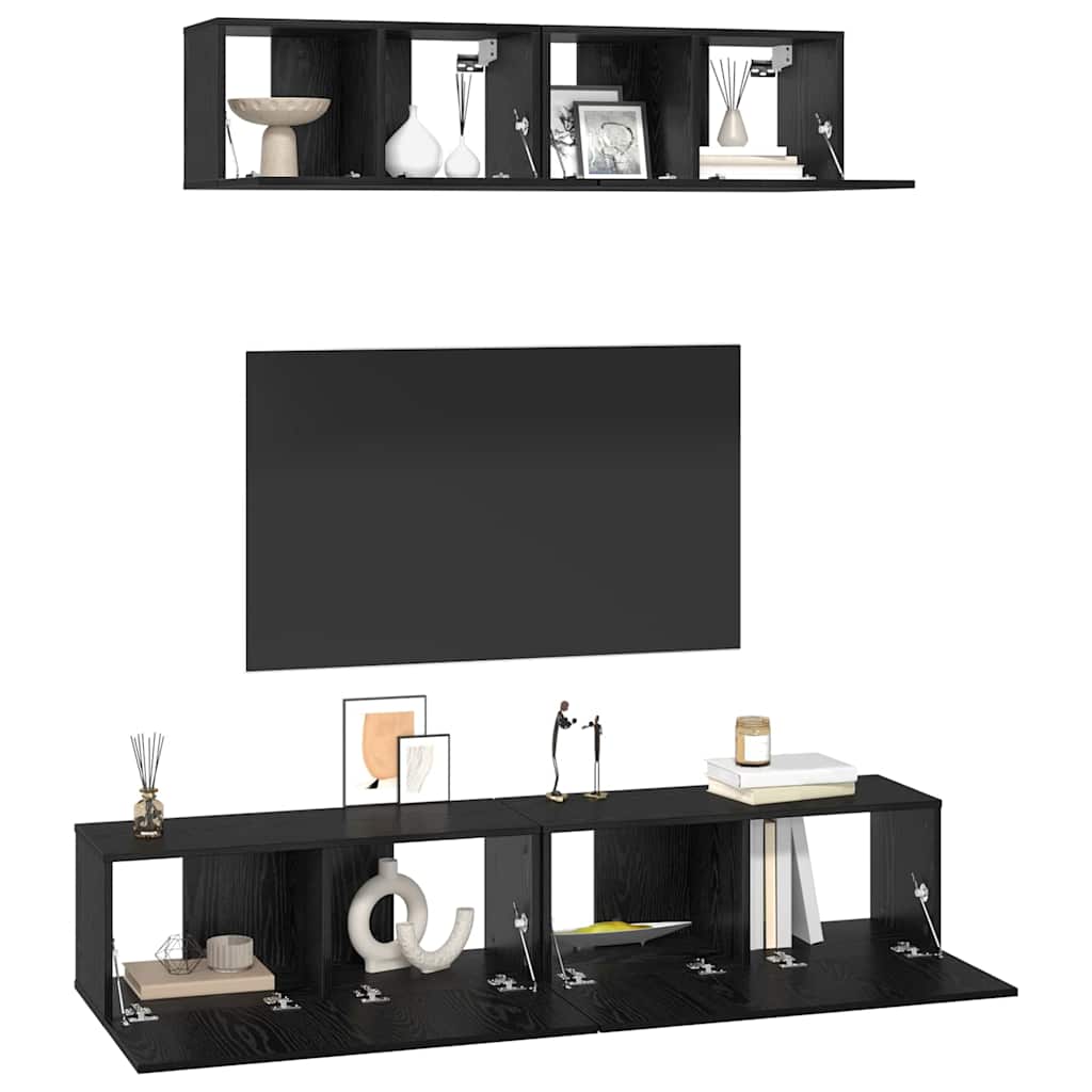 Tv-meubelset Wandgemonteerd 4 pcs Zwart Eiken Bewerkt hout is nu te koop bij PeponiXL, paradijselijk wonen!