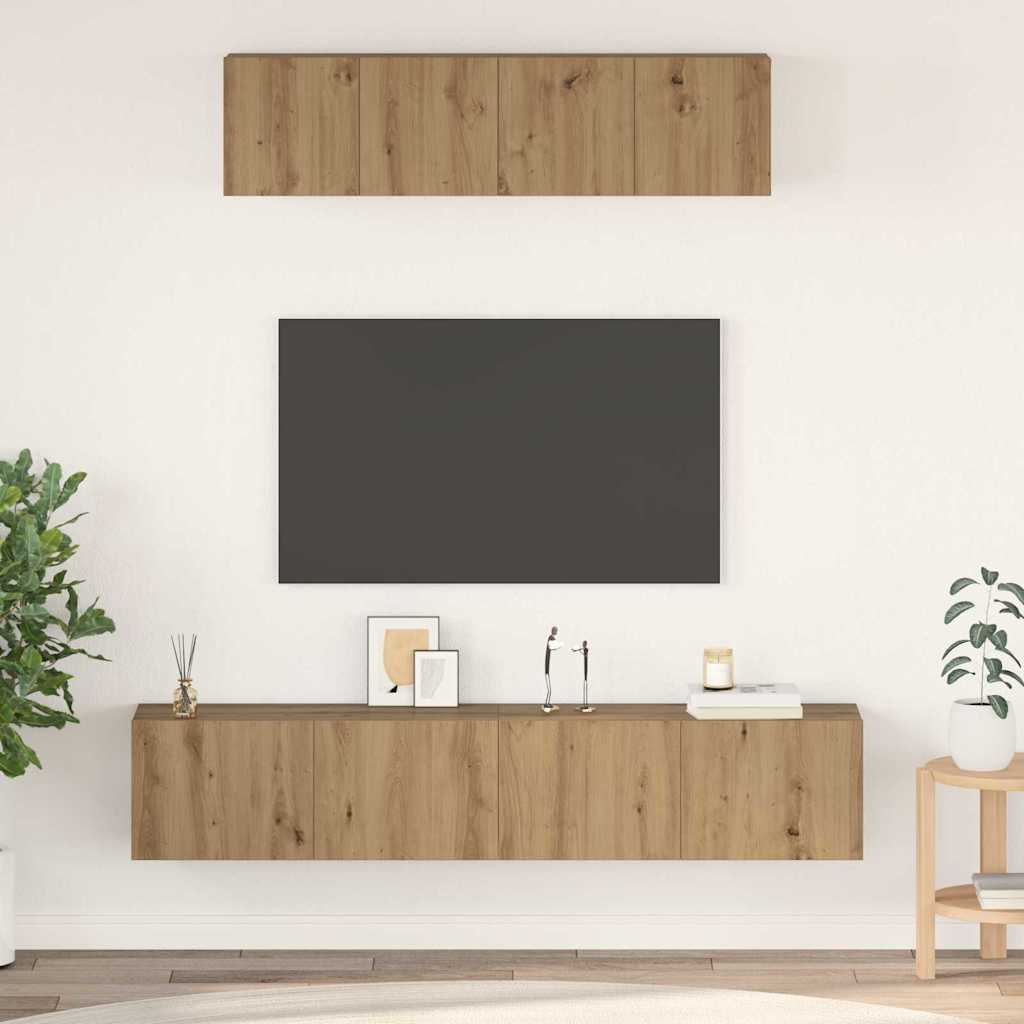 Tv-meubelset Wandgemonteerd 4 pcs Artisan Eiken Bewerkt hout is nu te koop bij PeponiXL, paradijselijk wonen!