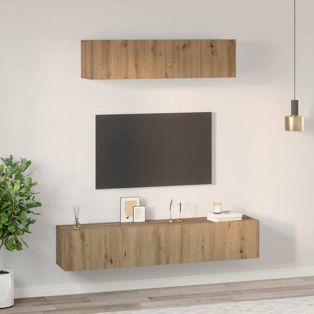 Tv-meubelset Wandgemonteerd 4 pcs Artisan Eiken Bewerkt hout is nu te koop bij PeponiXL, paradijselijk wonen!