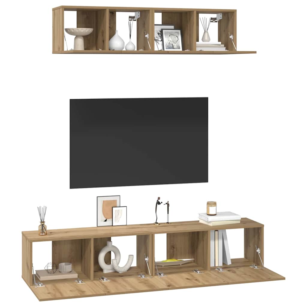 Tv-meubelset Wandgemonteerd 4 pcs Artisan Eiken Bewerkt hout is nu te koop bij PeponiXL, paradijselijk wonen!