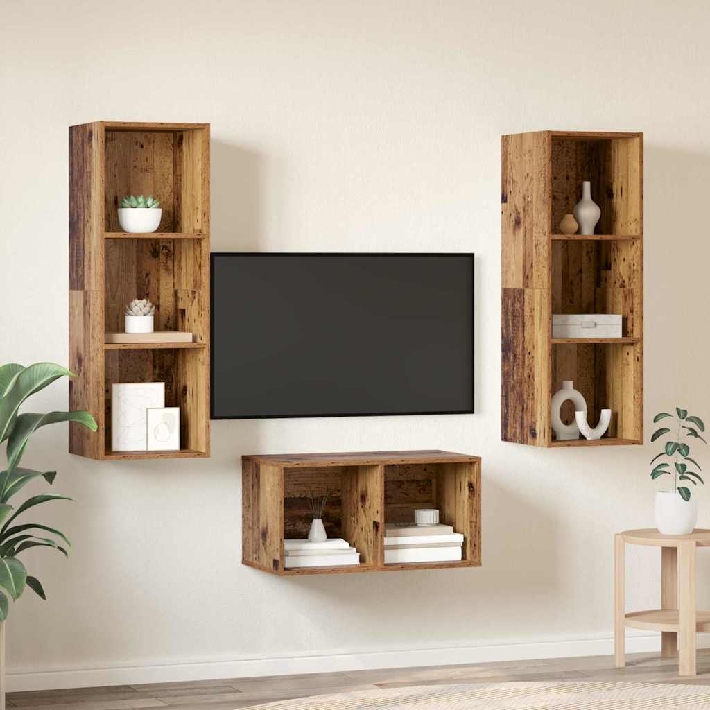 Tv-meubelset Oud Hout 37 x 37 x 107 cm Bewerkt hout is nu te koop bij PeponiXL, paradijselijk wonen!