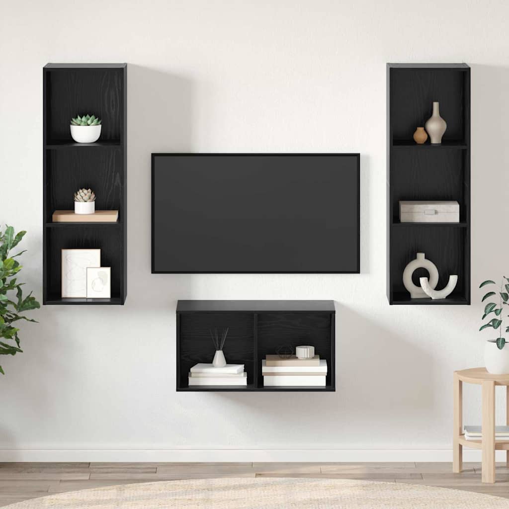 Tv-meubelset Zwart Eiken 37 x 37 x 107 cm Bewerkt hout is nu te koop bij PeponiXL, paradijselijk wonen!