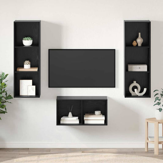 Tv-meubelset Zwart Eiken 37 x 37 x 107 cm Bewerkt hout is nu te koop bij PeponiXL, paradijselijk wonen!