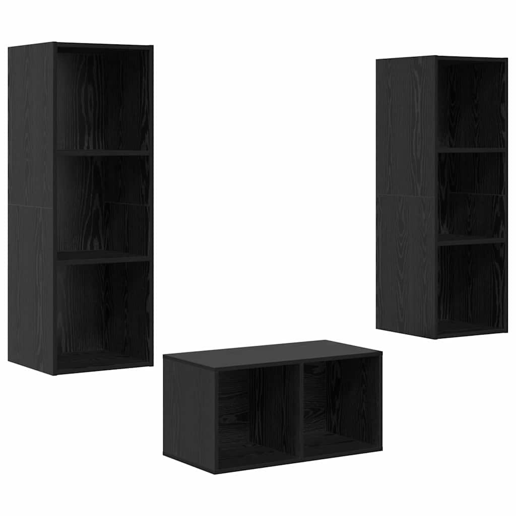 Tv-meubelset Zwart Eiken 37 x 37 x 107 cm Bewerkt hout is nu te koop bij PeponiXL, paradijselijk wonen!