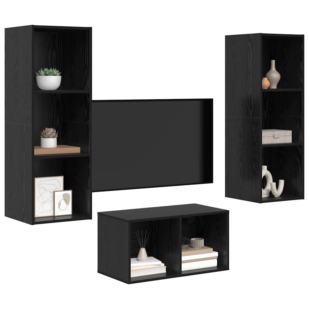 Tv-meubelset Zwart Eiken 37 x 37 x 107 cm Bewerkt hout is nu te koop bij PeponiXL, paradijselijk wonen!