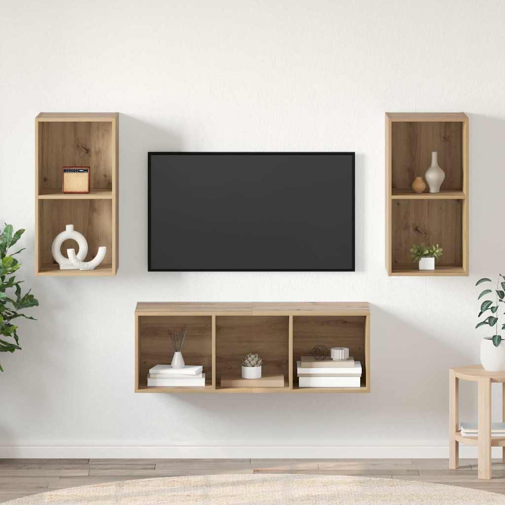 Tv-meubelset Artisan Eiken 37 x 37 x 107 cm Bewerkt hout is nu te koop bij PeponiXL, paradijselijk wonen!