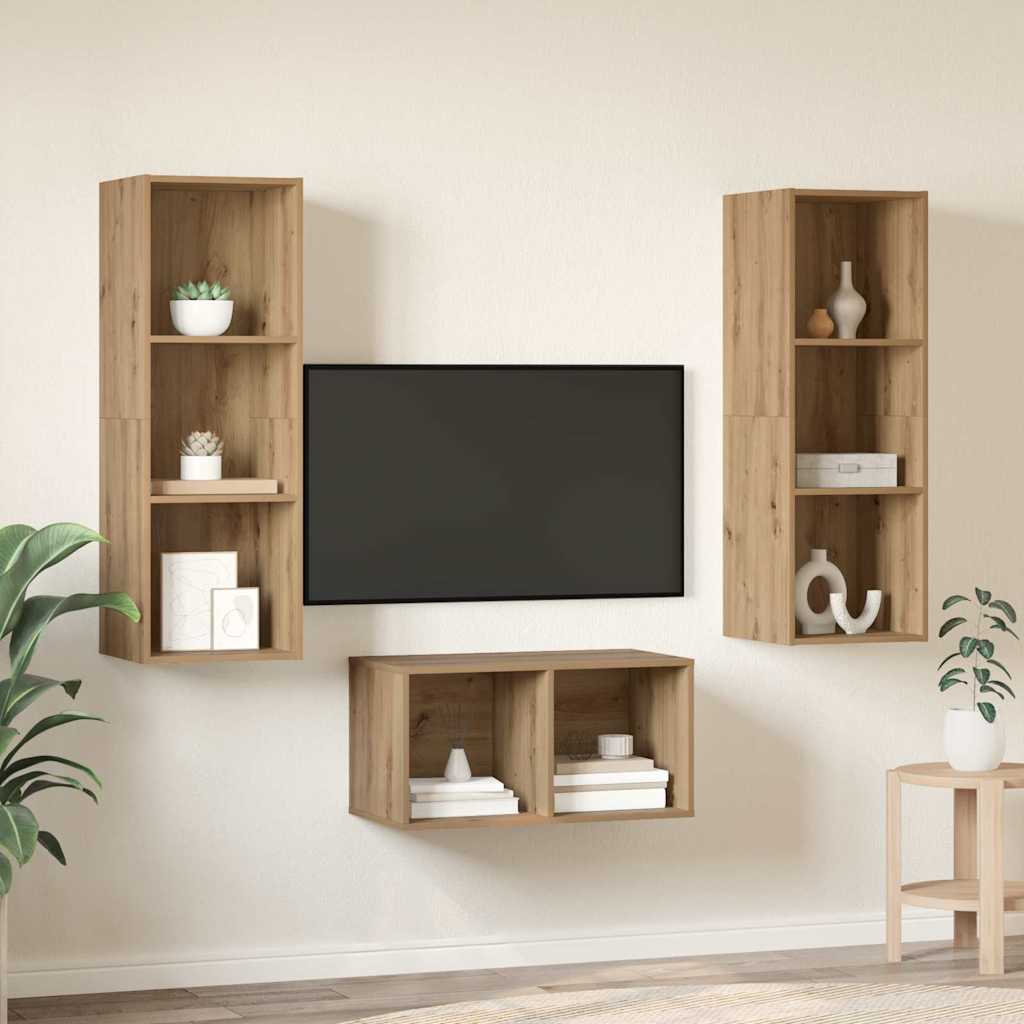 Tv-meubelset Artisan Eiken 37 x 37 x 107 cm Bewerkt hout is nu te koop bij PeponiXL, paradijselijk wonen!