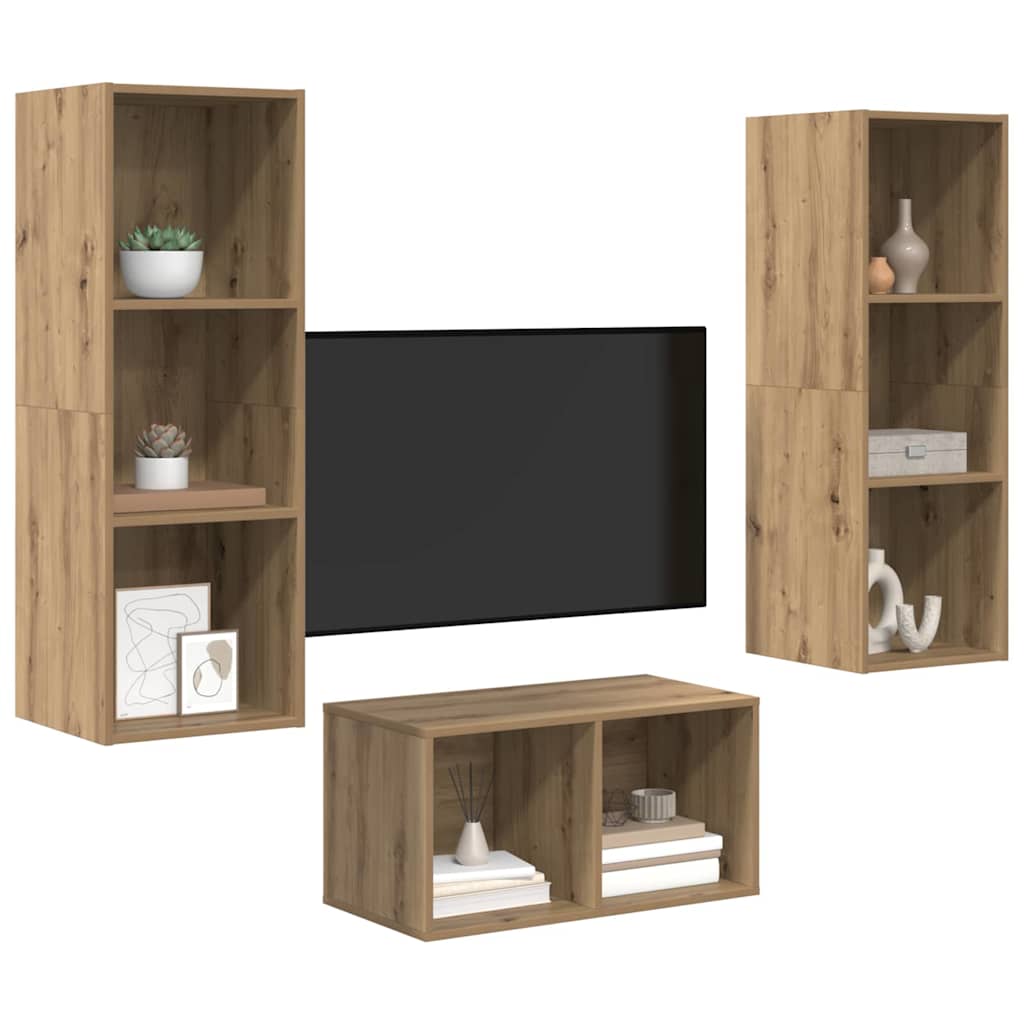 Tv-meubelset Artisan Eiken 37 x 37 x 107 cm Bewerkt hout is nu te koop bij PeponiXL, paradijselijk wonen!