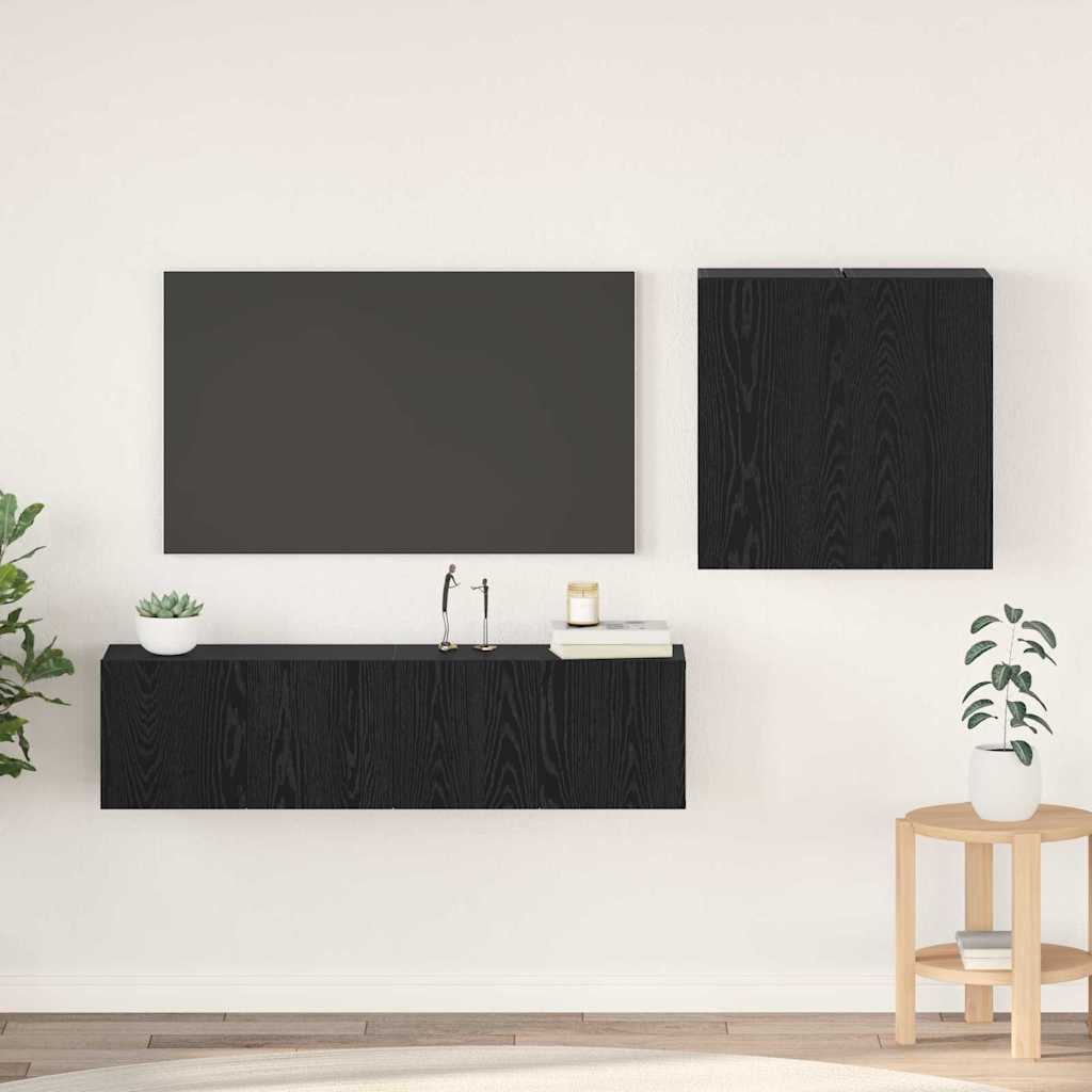 Tv-meubelset Wandgemonteerd Zwart Eiken Bewerkt hout is nu te koop bij PeponiXL, paradijselijk wonen!